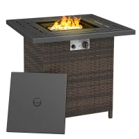 Outsunny Propane Fire Pit Table, 28 Inch 40,000 BTU Square Rattan Fire Table with Lava Rock, Pulse-Ignition Wicker Gas Fire Pit(m-11)