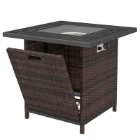 Outsunny Propane Fire Pit Table, 28 Inch 40,000 BTU Square Rattan Fire Table with Lava Rock, Pulse-Ignition Wicker Gas Fire Pit(m-2)