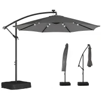 Outsunny 10 ft Cantilever Patio Umbrella with Light, Weight, Offset Hanging Outdoor Umbrella with Protective Cover, Dark Gray(m-11)