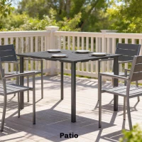 Outsunny Outdoor Dining Table for 4 People, Rectangular Patio Table with HDPE Top and Metal Frame, for Garden, Backyard, Deck(m-9)