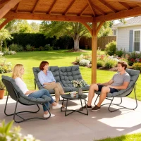 Outsunny 4 Piece Patio Furniture Set, Outdoor Furniture Conversation Set with Loveseat, Chairs Round Metal Table, Cushions, Grey(m-1)