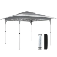 Outsunny 11.5 x 11.5 ft Pop Up Canopy Tent with 1-Button Push Easy Setup, UPF 50+ 2-Tier Instant Canopy with Carry Bag, Dark Grey(m-11)