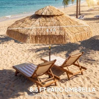 Outsunny 8.5 FT Hula Thatched Tiki Patio Umbrella, 2-Tier Tropical Hawaiian Style Outdoor Umbrella with 8 Ribs, UPF30+, Khaki(m-4)