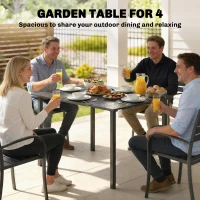 Outsunny Outdoor Dining Table for 4 People, Rectangular Patio Table with HDPE Top and Metal Frame, for Garden, Backyard, Deck(m-4)