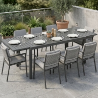 Outsunny Expandable Outdoor Dining Table for 6-8 People, 59"-89" Aluminum Patio Dining Table with Slatted Top, Dark Grey