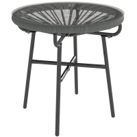 Outsunny Rattan Side Table, Round Outdoor Table, with Round PE Rattan and Tempered Glass Table Top for Patio, Garden, Dark Grey(m-11)