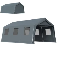 Outsunny 20 x 13 ft Carport, Portable Garage with Roll-Up Door and Windows, PE Canopy, Steel Frame, Dark Grey(m-2)