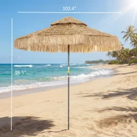 Outsunny 8.5 FT Hula Thatched Tiki Patio Umbrella, 2-Tier Tropical Hawaiian Style Outdoor Umbrella with 8 Ribs, UPF30+, Khaki(m-3)
