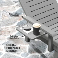 Outsunny Set of 2 Tanning Chair, 5 Positions Adjustable Outdoor Lounge Chairs with Foldable Side Table, Dark Grey(m-5)