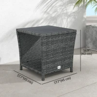 Outsunny 17.7" Wicker Side Table with Storage Shelf, Square PE Rattan Outdoor End Table with PS Wood Slat Top, Grey(m-3)