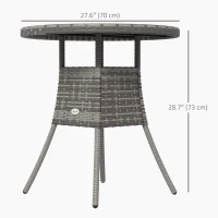 Outsunny 27.5" Outdoor Wicker Dining Table, PE Rattan Patio Furniture with Wood-plastic Composite Top, Grey(m-3)