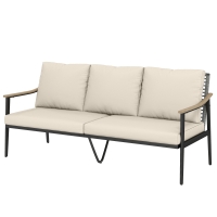 Outsunny 3 Seater Outdoor Patio Sofa, Outdoor Couch with Wood-Effect Armrests, Wicker Backrest, Cushions for Garden Yard, Khaki