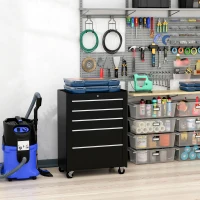 HOMCOM 5-Drawer Rolling Tool Cabinet on Wheels, Lockable Tool Chest, Tool Organizer for Garage, Factory and Workshop, Black(m-8)