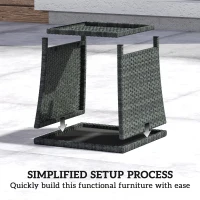 Outsunny 17.7" Wicker Side Table with Storage Shelf, Square PE Rattan Outdoor End Table with PS Wood Slat Top, Grey(m-7)