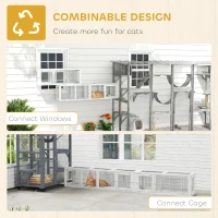 PawHut Wooden 98" Cat Tunnel for Outdoor with Combinable Design, 8 Doors, White(m-4)