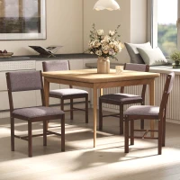 HOMCOM Modern Dining Chairs Set of 4, Linen Fabric Kitchen Chairs with Rubberwood Legs for Dining Room, Living Room, Brown(m-8)