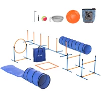 PawHut 11-Piece Dog Agility Training Equipment Set, Pet Obstacle Course with 2 Tunnels, Adjustable Jumps, Orange Blue(m-11)