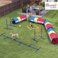 PawHut Dog Agility Training Equipment, 12-Piece Dog Obstacle Course with Adjustable Hurdle & Ring, 4 Tunnels, Weave Poles(m-2)