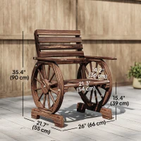 Outsunny Wood Outdoor Patio Chair, Lounge Chair with Wagon Wheel Armrests, Slatted Wide Seat, Slanted Backrest, Carbonized(m-3)