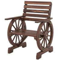 Outsunny Wood Outdoor Patio Chair, Lounge Chair with Wagon Wheel Armrests, Slatted Wide Seat, Slanted Backrest, Carbonized(m-2)