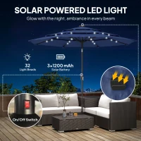 Outsunny 9.7 ft Outdoor Patio Umbrella with Solar LED Lights, 3 Tier Outdoor Table Umbrella with Tilt, Crank, Navy Blue(m-4)