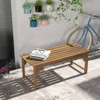 Outsunny Wooden Garden Bench, Patio Double Park Bench with Slatted Seat, Front Porch Backless Bench, Teak(m-1)