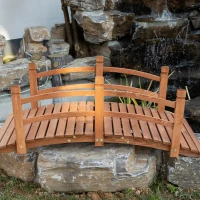 Outsunny 5FT Wooden Garden Bridge Classic Arc Footbridge with Guardrails for Stream Pond Walkway, Orange(m-8)