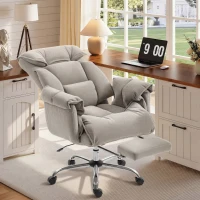 HOMCOM High Back Office Chair, Reclining Desk Chair with Footrest, High Resilience Foam, Rolling Wheels, Light Taupe Gray(m-2)