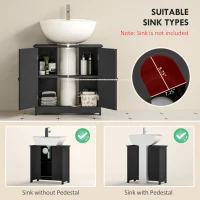 kleankin Pedestal Sink Storage Cabinet, Bathroom Sink Cabinet with U-Shape Cut-Out and Adjustable Shelf, Black(m-4)