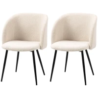 HOMCOM Dining Chairs Set of 2, Sherpa Fleece Upholstered Kitchen Chairs with Backrest and Steel Legs, Cream White(m-2)