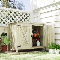Outsunny Wooden Outdoor Storage Cabinet, Garden Shed Potting Shed with Shelf and Double Doors, Natural Wood(m-10)