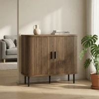 HOMCOM 35.4" Sideboard Buffet Cabinet with Storage, Nordic Coffee Bar Cabinet with Slatted Tambour Doors and Metal Legs, Walnut(m-7)