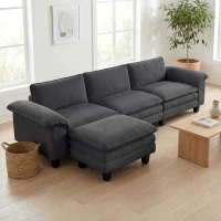 HOMCOM Sectional Sofa, L Shaped Couch with Deep Seat, Movable Ottoman and Pillow-top Armrests, Dark Grey(m-7)
