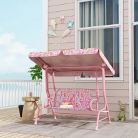Qaba Kids Patio Swing, 2-Seater Outdoor Porch Swing with Safety Belt and Adjustable Canopy for Backyard Garden, Pink(m-2)