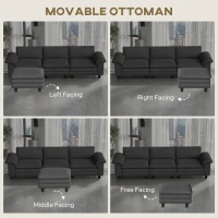 HOMCOM Sectional Sofa, L Shaped Couch with Deep Seat, Movable Ottoman and Pillow-top Armrests, Dark Grey(m-5)