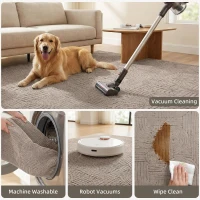 HOMCOM 7.5x9.5 Area Rug, Luxurious Faux Fur Rug, Non-Slip Floor Carpet for Living Room, Bedroom, Dining Room, Tan(m-5)