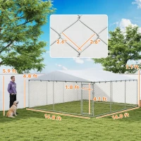 PawHut 15' x 15' x 7' Dog Kennel Outdoor for Small Medium Large Dogs with Waterproof Roof, Silver(m-3)