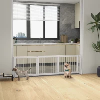 PawHut 28"-75" Freestanding Wooden Pet Gate with Support Feet & Non-Slip Mats for Indoor, Stairway, Doorway, White(m-10)