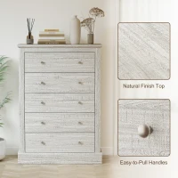 HOMCOM 31" Wide Farmhouse Chest of Drawers with 5 Drawers, Dresser for Bedroom with Wood Top for Living Room, Dirty Oak(m-6)