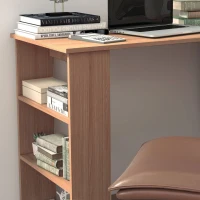 HOMCOM 360° Rotating Home Office Desk L Shaped Corner Computer Desk with Storage Shelves, Writing Table Workstation, Teak(m-6)