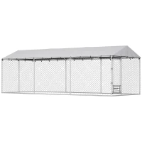 PawHut Dog Kennel Outdoor Dog Run Waterproof UV-Resist Cover Lockable Door Adjustable Bowls 20 x 7.5 x 6.5ft(m-1)