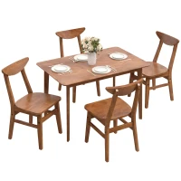 HOMCOM 5-Piece Solid Wood Dining Room Set for 4, Farmhouse Dinette Table Set with 4 Chairs for Small Space, Dining Room, Walnut(m-11)