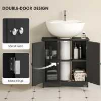 kleankin Pedestal Sink Storage Cabinet, Bathroom Sink Cabinet with U-Shape Cut-Out and Adjustable Shelf, Black(m-7)