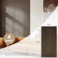 HOMCOM 47" x 24" Wood Panels for Wall, 4 Pack Acoustic Panels, Sound Absorbing Slat Wall for Wall Decor, Home, Walnut(m-3)