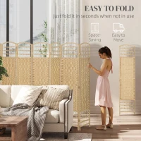HOMCOM 8 Panel Folding Room Divider, Portable Privacy Screen, Wave Fiber Room Partition for Home Office, Natural(m-4)