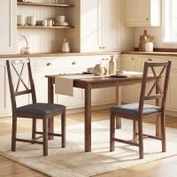 HOMCOM Set of 2 Dining Chairs, Upholstered X-Back Dining Room Chairs with Rubberwood Legs and Padded Seat for Kitchen, Gray(m-10)