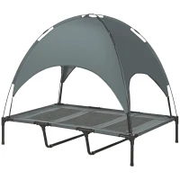 PawHut Elevated Dog Bed with Canopy, Portable Raised Dog Cot for XL Sized Dogs, Indoor & Outdoor, 48" x 36" x 43", Grey(m-11)