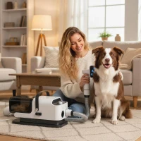 PawHut 5 in 1 Dog Grooming Vacuum & Dryer w/ Clipper, 50dB Low Noise, Adjustable Speed & Temp, 1.8L Canister(m-2)