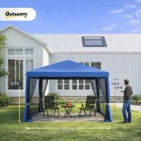 Outsunny 10' x 10' Pop Up Canopy Tent with Netting, Instant Gazebo, Screen House Room with Carry Bag, Height Adjustable, for Outdoor, Garden, Patio, Camping, Blue(m-3)