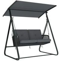 Outsunny 2-Person Outdoor Patio Porch Swing with Adjustable Canopy, Rattan Hanging Swing Bench with Soft Cushions(m-11)